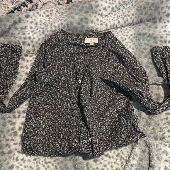 LOFT Black Blouse with flower pattern - Picture 1 of 1